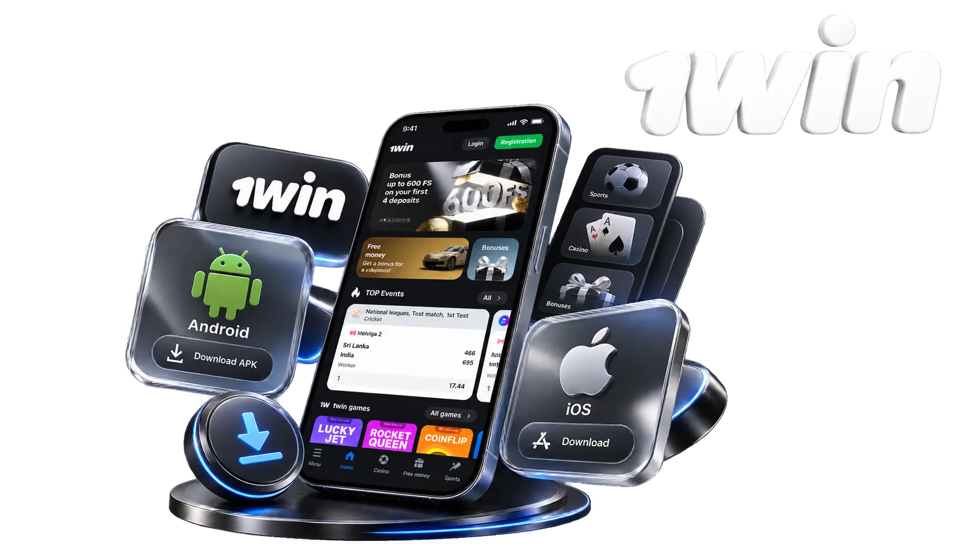 The official 1win app for Android and iOS.