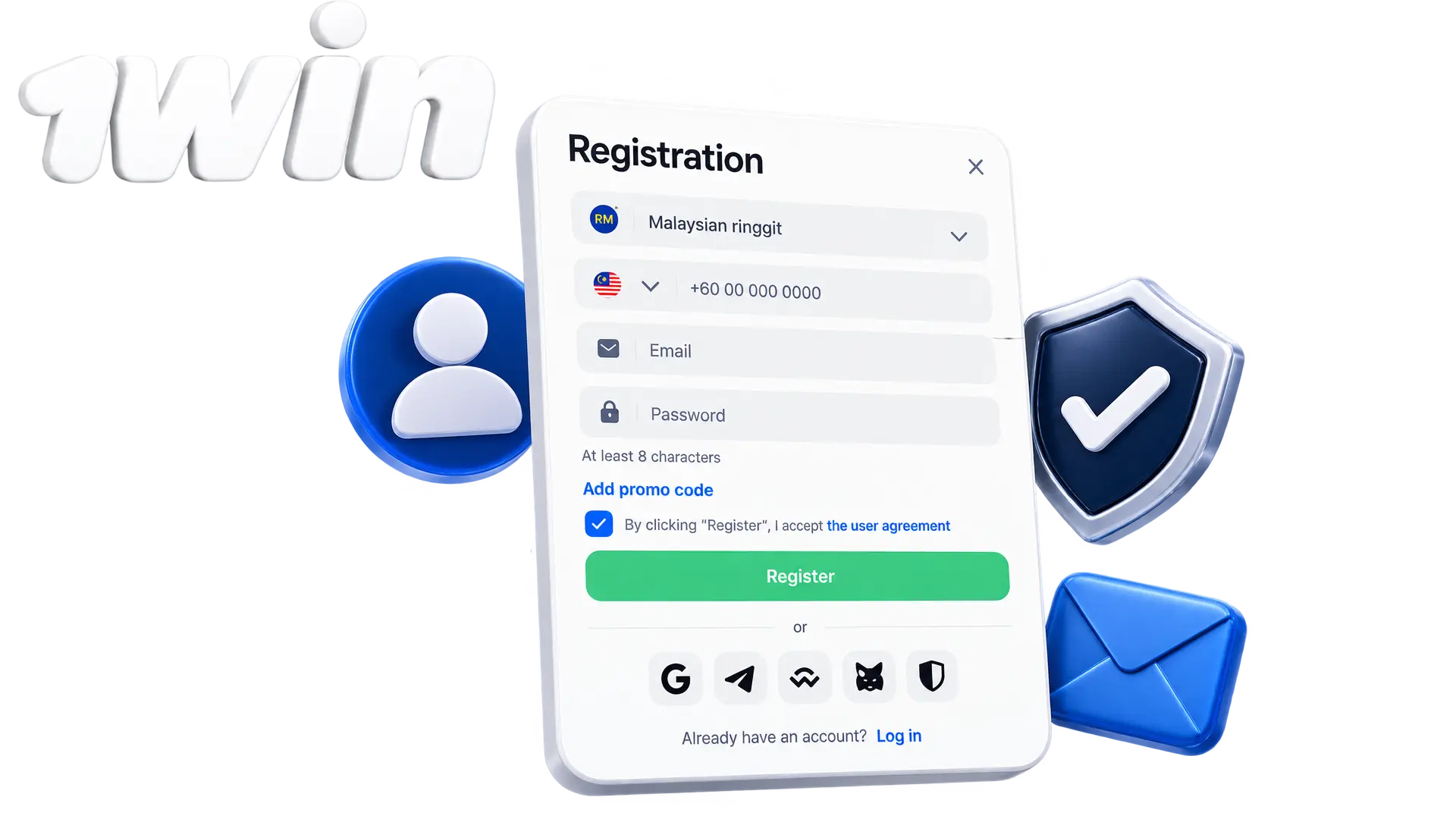 Quick registration and authorisation on 1win.